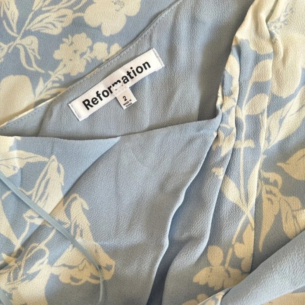 NEW Reformation Evelyn Maxi Dress One Shoulder Side Slit Aliso Blue Floral sz 2 - Picture 8 of 15